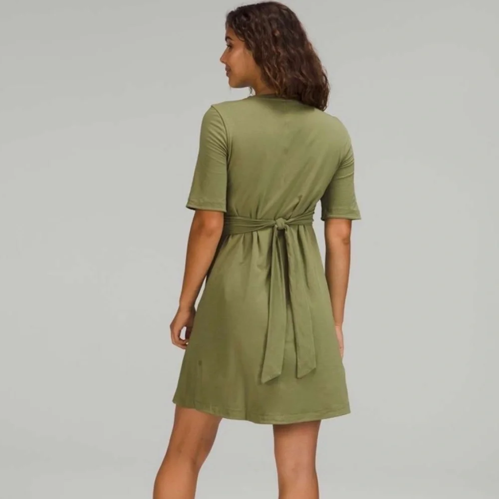 Lululemon Olive Green Cotton Wrap-Front T-Shirt Dress (8)